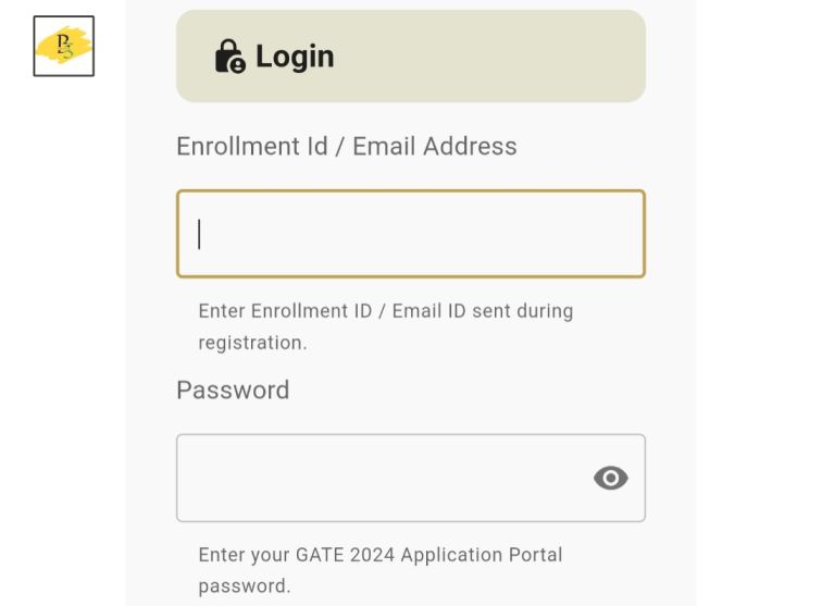 GATE exam 2024 Login Page